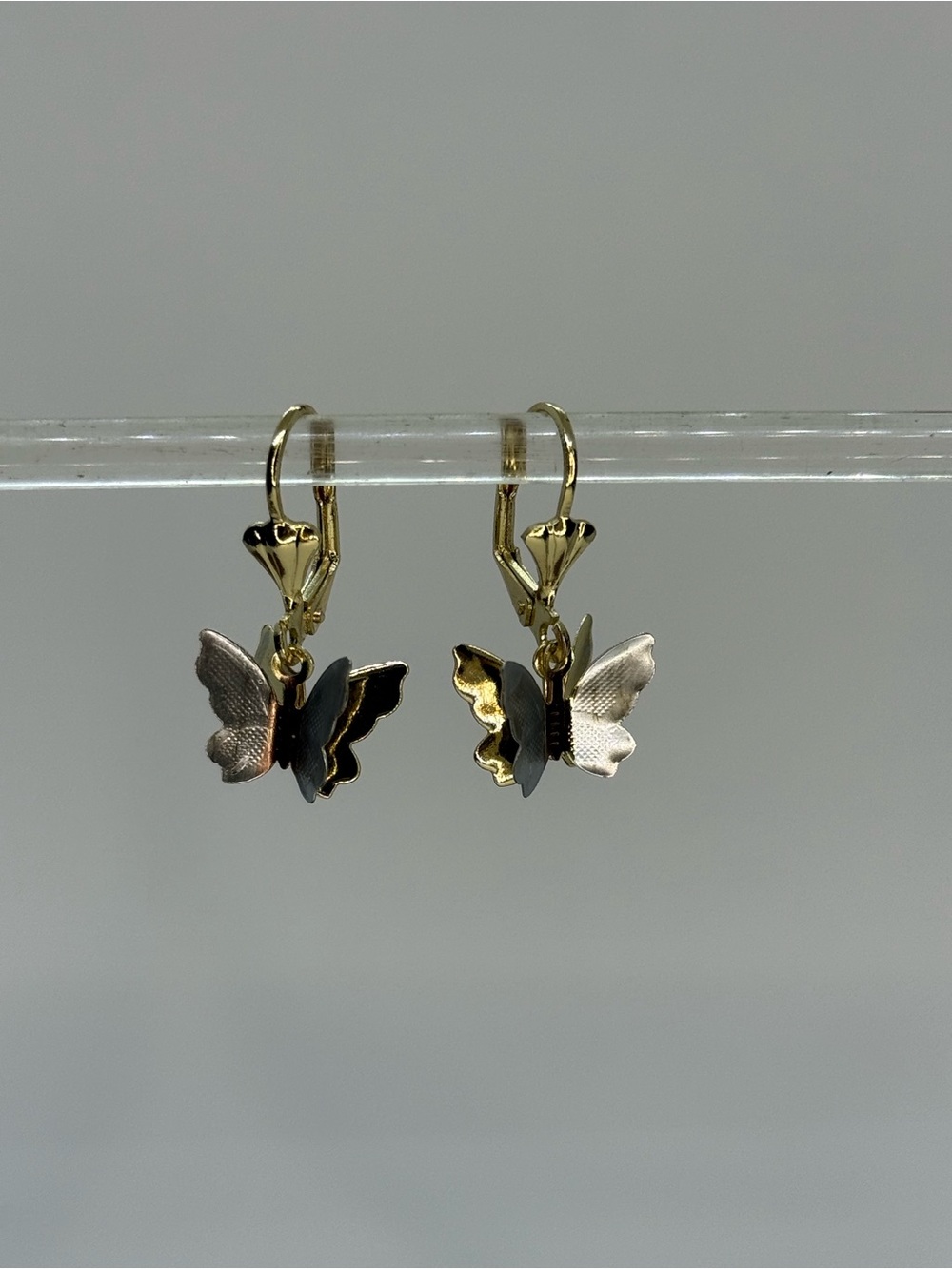Gold plated 14k and Silver Butterfly Drop Earrings